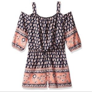NAVY & CORAL COLD-SHOULDER ROMPER (CHILD L)